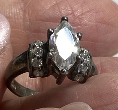 Signed ring, Korea 925 And Other Symbols, Clear Gems Marquis/Round Sz 6