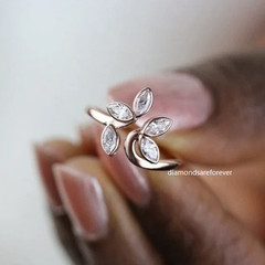 Marquise Shape Moissanites In 10K Rose Gold Finish Leaf Design Women Cuff Band