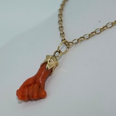 Victorian 14K Coral Figa Talisman Pendant