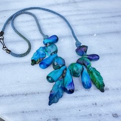 Vintage Leaf Charm Necklace Turquoise Polymer Clay Beach Fairycore Memphis Style
