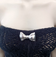 Vintage Sterling Silver Bow Necklace Brooch Puffy Tie Modernist 80s Israel Bold