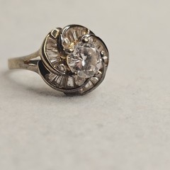Vintage JAL CZ Crown Ring Size 8 Sterling Silver Gold Over Halo Statement Ring