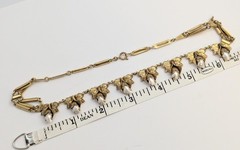 Vtg Estate Brass Genuine Pearl Flower Leaf Link Necklace 15.5″ 3D