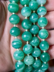 Vtg JOMAZ Jadeite Glass Choker Double Strand Necklace Carved Glass Clasp 15.5”