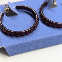 Vintage Avon Round Faceted Stone Hoops Ruby Red & Brown Pierced Stud Earrings