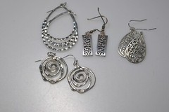 LOT Pierced Earrings Dangle Drop Silver Tone scroll hoop wire MN10