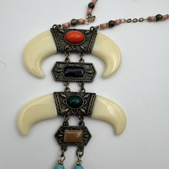 Antique Gold BOHO Tribal Totem Faux Bone TasselS Necklace