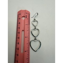 Vintage Silver Tone Triple Heart Dangle Earrings – Open Heart Drop Jewelry