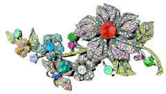 Large Floral and Butterfly Vibrant Multi-Colored Stone Brooch Pin Pendant