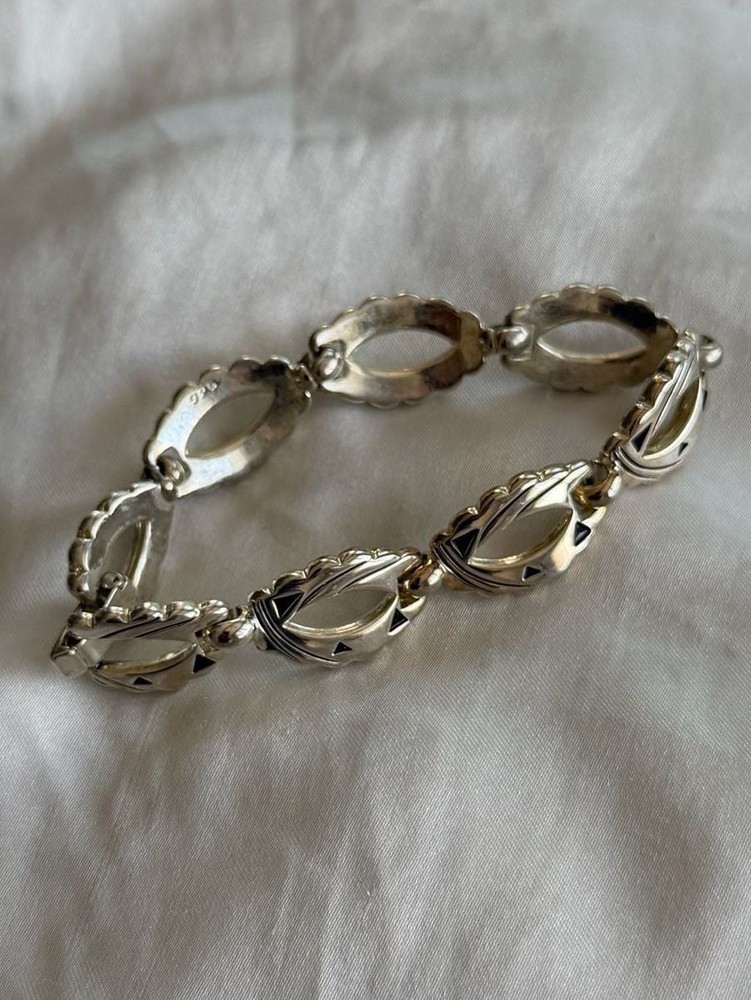Vintage 925 Sterling Silver Scalloped Open-Link Bracelet