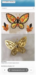 Vintage Juliana D&E Butterfly Brooch Black Rhinestone Orange Chartreuse Cabochon
