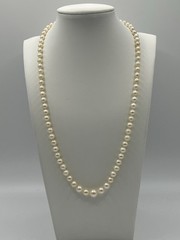 Vtg. 19” Mid-Century Graduated Cultured Akoya Pearl Necklace 14k clasp 4.2-8mm