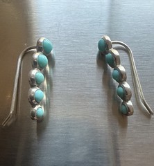 Sterling Silver 925 Graduating Faux Turquoise Glass Earrings Ear Climber SI Mark