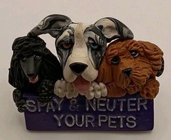 Vtg. 90s Veterinary 3D Dog Head Lapel Pin Spay Neuter Pets Advocacy Polymer Clay