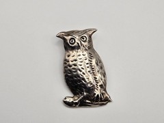 Vintage .925 Sterling Silver Great Horned Owl Brooch Pin Necklace Pendant Signed