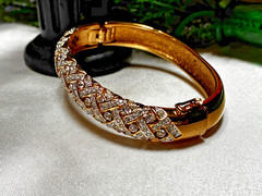 Rare Glamorous Swarovski Pave Crystal Crisscrossed Weave Pattern Bangle Bracelet