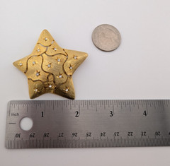 Vintage Signed JJ Brushed Gold Tone White Glass Rhinestone Chunky Star Brooch