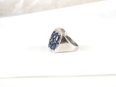 Vintage Sterling Silver 925 Natural Sapphire Diamond Statement Ring Size 7