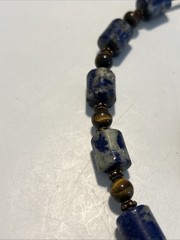 Lapis Lazuli & Tigers Eye Gems Necklace 20” Pierced Earrings 1 3/4” By 1/4”