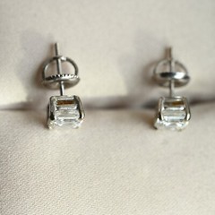 1.52 CTW Diamond Earrings Asscher VS1 E-F Excellent Cut 14k White Screw Stud