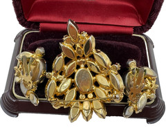 EXTRAORDINARY JULIANA VNT SET EARRINGS BROOCH FAB BLUE CABOCHON CRYSTALS FLOWERS