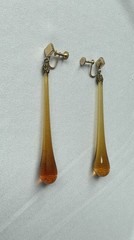 Antique Art Deco Amber Glass Long Teardrop Dangle Screwback Earrings 16g