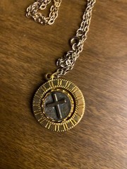 Religious Double Sided Movable Cross Jesus Hands Necklace Pendant Gold Tone