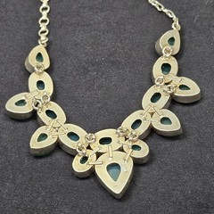 80.5g Sterling Silver 925 Green Chalcedony Statement Necklace Pear Oval Cobochon