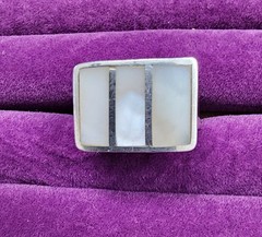 Sterling Silver Mother Of Pearl Ring Solid 14g Vintage Size 8 – 8.5