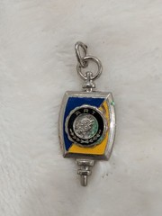 Sterling Silver Enamel Dangle Charm Pendant, Signed, Blue Yellow Green Black