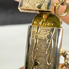 Vintage Coro Bracelet Gold Tone Etched Bangle Size 7 Signed Safety Chain