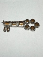 Mid-Century Rhinestone Skeleton Key Brooch Pin Silver Tone