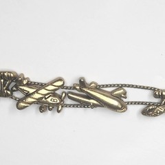 Vintage TOFA Airplane Travel Slider Charm Bracelet Gold Tone 90s