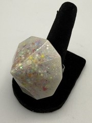 BIG Confetti Resin/Lucite Cocktail Ring Silver Tone Size 8.5 Can Adjust Smaller
