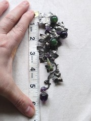 Vintage 60s Grape Vine Clip On Earrings And Matching Brooch, Silver Tone