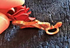 Vintage Cerrito (?) Long Stemmed Red Rose and Gold Tone Pendant 1.5′ (No Chain)