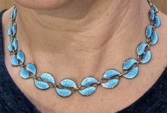 DAVID ANDERSEN Norway BLUE ENAMEL 925 Sterling Silver Necklace 15 in Choker Vtg