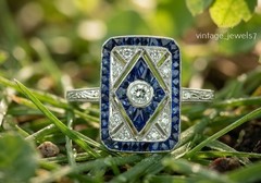 Art Deco Style 1.48CT Round Lab Created Diamond Vintage Wedding Ring 14K Gold FN