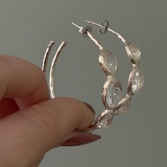 $595 Ippolita 925 Sterling Silver Clear Rock Candy Quartz 4 Stone Hoop Earrings