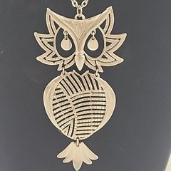 Vintage Necklace Large Articulated Owl Silver Tone Boho Statement Witchy Goth