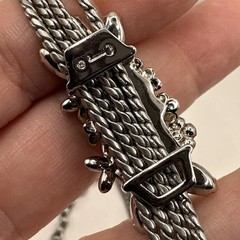 Multi Strand Enamel Rhinestone Slide Pendant Necklace Silver Tone 16-21”