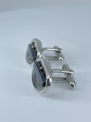 Vintage Swank hematite cufflinks long oval open silver tone design 3/4″