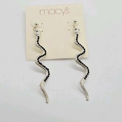 Macy’s Earrings Snake Dangle 80’s style Vintage Silver tone Black 3.5 in