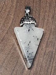 Vintage Rutilated Quartz Arrow, Gunmetal & White Crystal accents Pendant