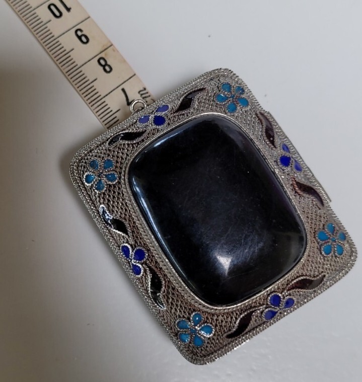 Antique Onyx Scent 62mm Chinese Export Filigree Cloisonne Enamel Pendant Locket