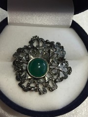 Brooch Theodor Klotz/TEKA Green agate Silver 835 vintage Germany jewellry 1970s