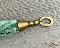 VTG Sea-green Glass Multi-Strand (8) Necklace 2 mm Beads w/Dark Beads Brass Hook
