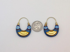 Vintage Chinese Cloisonne Enamel Dangle Hoop Earrings Stamped Silver