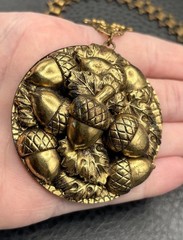 Vintage Victorian Revival Huge Acorn Pendant Necklace Book Chain 18” Unique!