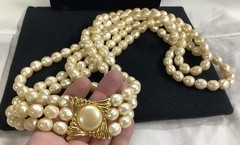 Large &Rare Vintage YSL Yves Saint Laurent 3 Strand Faux Baroque Pearl Necklace